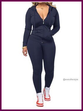 Women Two Piece Set Zip Up Hoodie Jogger Pants Workout